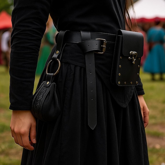 Medieval Cosplay Leather Belt With Coin Pouch, Renaissance