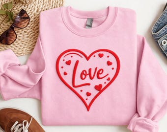 Love Heart Valentine Sweatshirt, Valentine's Day Embossed Sweatshirt, Love Valentine Shirt for Women, Puff Print Heart Sweater, Gift for Her