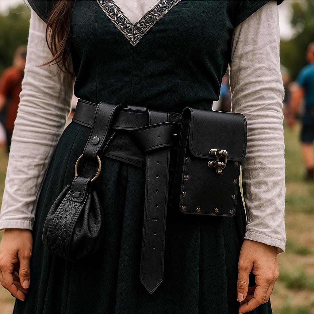 Medieval Cosplay Leather Belt With Coin Pouch, Renaissance  display picture 3