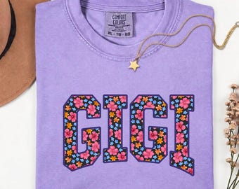 Camiseta Gigi floral moderna, camiseta Gigi de cuello redondo con estampado floral retro, camiseta Comfort Colors® estilo abuela, regalo moderno Gigi 2026