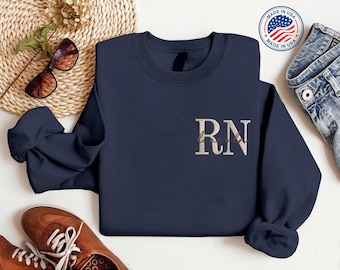 Custom Registered Nurse Sweatshirt with Name, Personalized Rn Nurse Grad Crewneck Sweatshirt, Embroidered Graduation Nurse Shirt, Nurse Gift