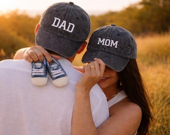 Gorra bordada personalizada con nombre, gorra de béisbol personalizada para papá y mamá, regalo para anunciar la llegada del bebé, gorra de algodón lavado para padres primerizos