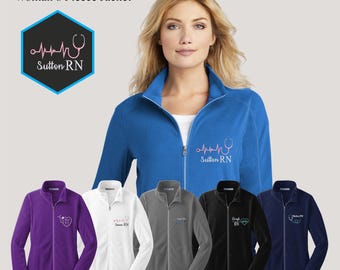 Personalized Medical Jackets for Women, Embroidered Nurse Monogrammed Name Rn Jackets, Custom Nurse Quarter Zip Heart Stethoscope Jackets