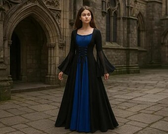 Middeleeuwse Halloween-jurk, Renaissance vampierheksenjurk, Gothic Larp-cosplaykostuum, vintage retro-fantasyjurk, Halloween-jurk dames