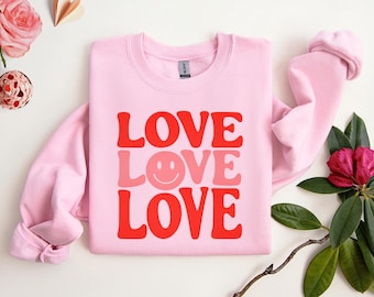 Sudadera retro Love, sudadera para San Valentín para mujer, sudadera con cuello redondo, sudadera moderna con estampado de San Valentín.