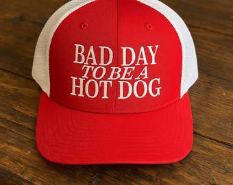 Gorra de camionero "Mal día para ser un perrito caliente", divertida gorra snapback bordada, gorra retro patriótica estadounidense de moda, gorra de barbacoa para fiesta de verano del 4 de julio
