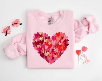 Sudadera con corazón de San Valentín, sudadera con pinceladas de corazón, sudadera con acuarela de corazón, idea de regalo de San Valentín para mujer.