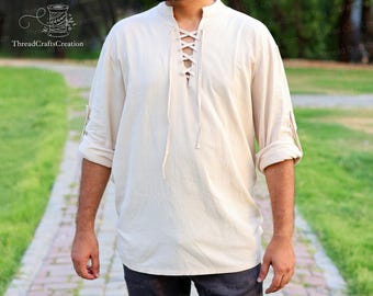 Renaissance Fair Larp Mens Tunic, Medieval Viking Aesthetic Tunic, Comfort Colors Retro Pirate Shirt, Vintage Cotton Tunic, Tunic for Men