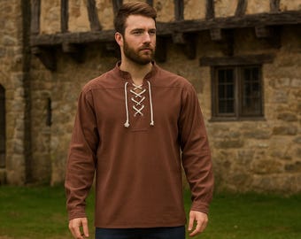 Medieval Renaissance Shirt, Viking Pirate Tunic, Knight Warrior Larp Tunic for Men, Vintage Long & Short Sleeve Cosplay Ren Faire Shirt