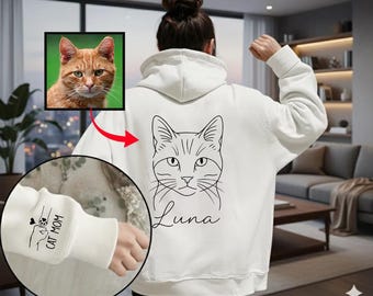Bluza z kapturem ze zdjęciem, spersonalizowana bluza z kapturem ze zdjęciem zwierzaka, spersonalizowana bluza ze zdjęciem psa i kota, koszulka z portretem zwierzaka, prezent dla taty kota, prezent świąteczny