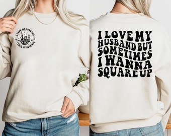 Sudadera "Amo a mi esposo", sudadera divertida de cuello redondo para esposa, suéter retro de San Valentín para esposa, suéter lindo de San Valentín para esposa, ideas de regalos para esposa