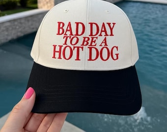 Gorra bordada "Un mal día para ser un perrito caliente", gorra sarcástica para fiestas de barbacoa de verano, gorra de béisbol bordada divertida para el 4 de julio, gorra retro de papá perrito caliente