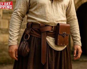 LEATHER BELT WITH COIN POCKE… Medieval Cosplay Leather Belt With Coin Pouch, Renaissance  main image 3