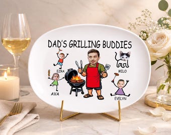 Plato para barbacoa de papá, bandeja personalizada para servir barbacoa, regalo personalizado para barbacoa con nombres de niños, bandeja para barbacoa, regalo del Día del Padre de parte de los niños