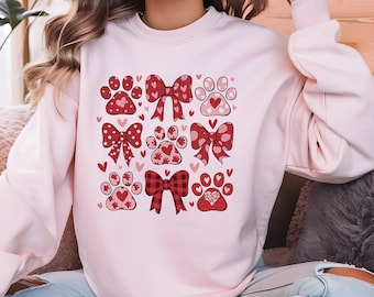 Sudadera con estampado de perro y corazón de San Valentín, sudadera con estampado de pata de perro y corazón de San Valentín, suéter de cuello redondo, regalo para amantes de los perros.