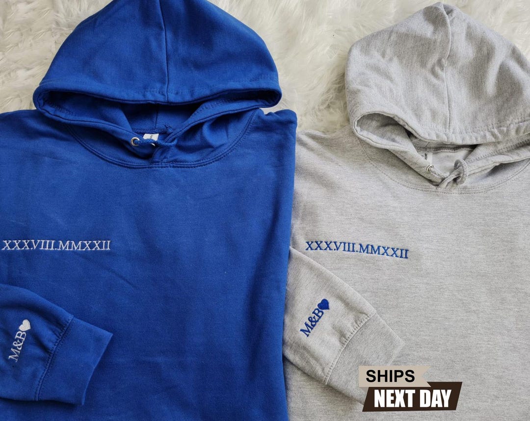 Roman Numeral Embroidered Hoodie, Custom Matching 1st Anniversary Date ...