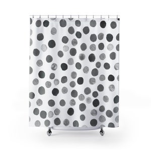 Watercolor Polka Dot Shower Curtain, Black and White Circles