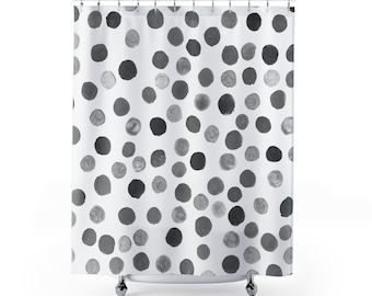 Watercolor Polka Dot Shower Curtain, Black and White Circles