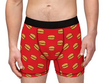 Burger Boxers / Burger Underwear / Men&#39;s Red Boxers / Burger Pattern /  Cheeseburger / burger / Men&#39;s Boxers (AOP) / Mcdonalds / bottoms