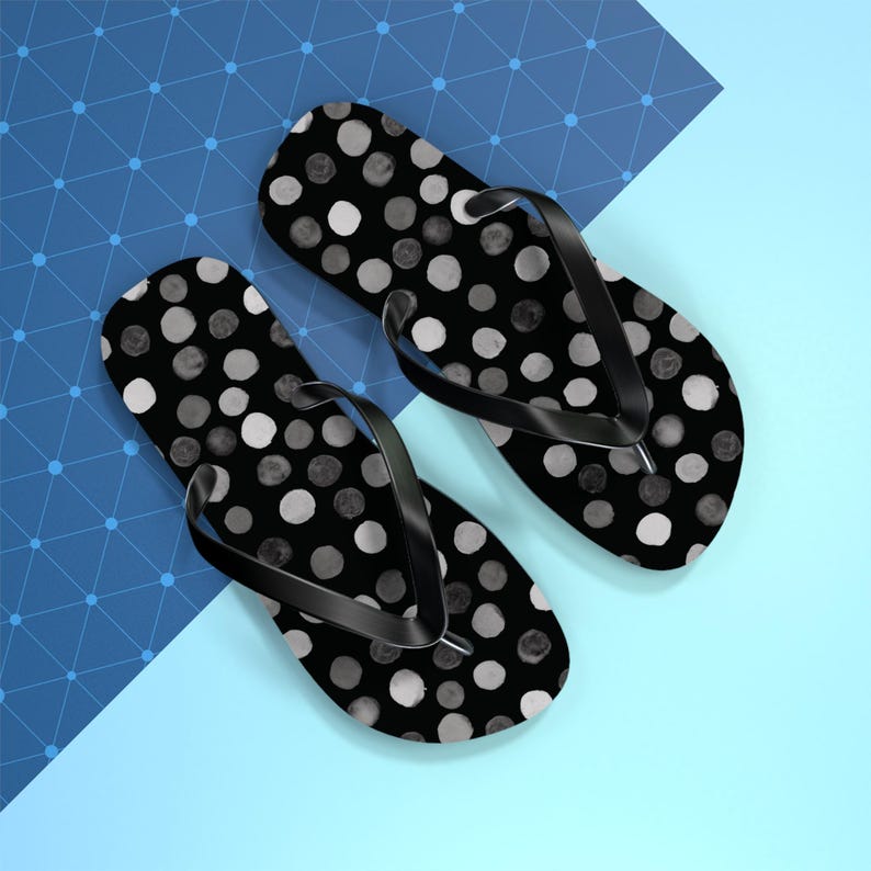 Black & White Polka Dot Flip Flops - Hand-painted Watercolor Design - Etsy