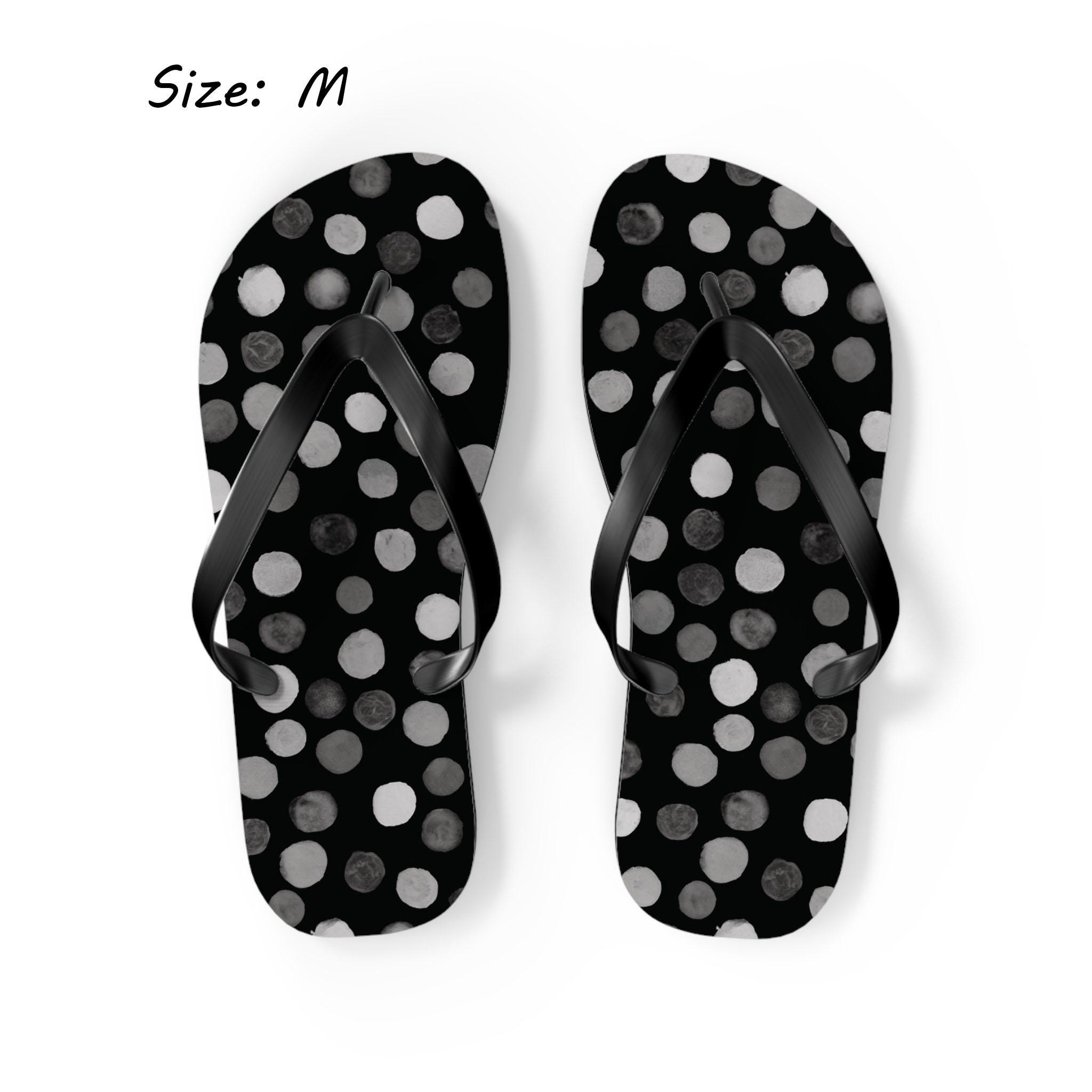 Black & White Polka Dot Flip Flops - Hand-painted Watercolor Design - Etsy