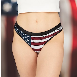 Women&#39;s Thongs USA / Independence Day / USA Flag / America / patriotic gift / Women&#39;s Underwear / Distressed American Flag / Grunge Flag