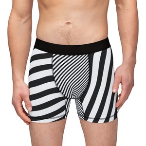Men's Striped Boxers, Black and White Pattern, Soft Spandex Blend
