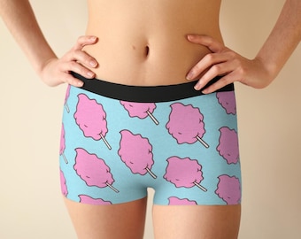 Braguitas tipo bóxer con estampado de algodón de azúcar, ropa interior kawaii en tonos pastel, pantalones cortos de punto color melocotón.