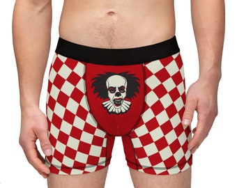 Men&#39;s Boxers Scary Clown / Clown Underwear / Scary Clown Clothes / Clown Briefs / Red Checkers Boxers / clown / red clown / horror