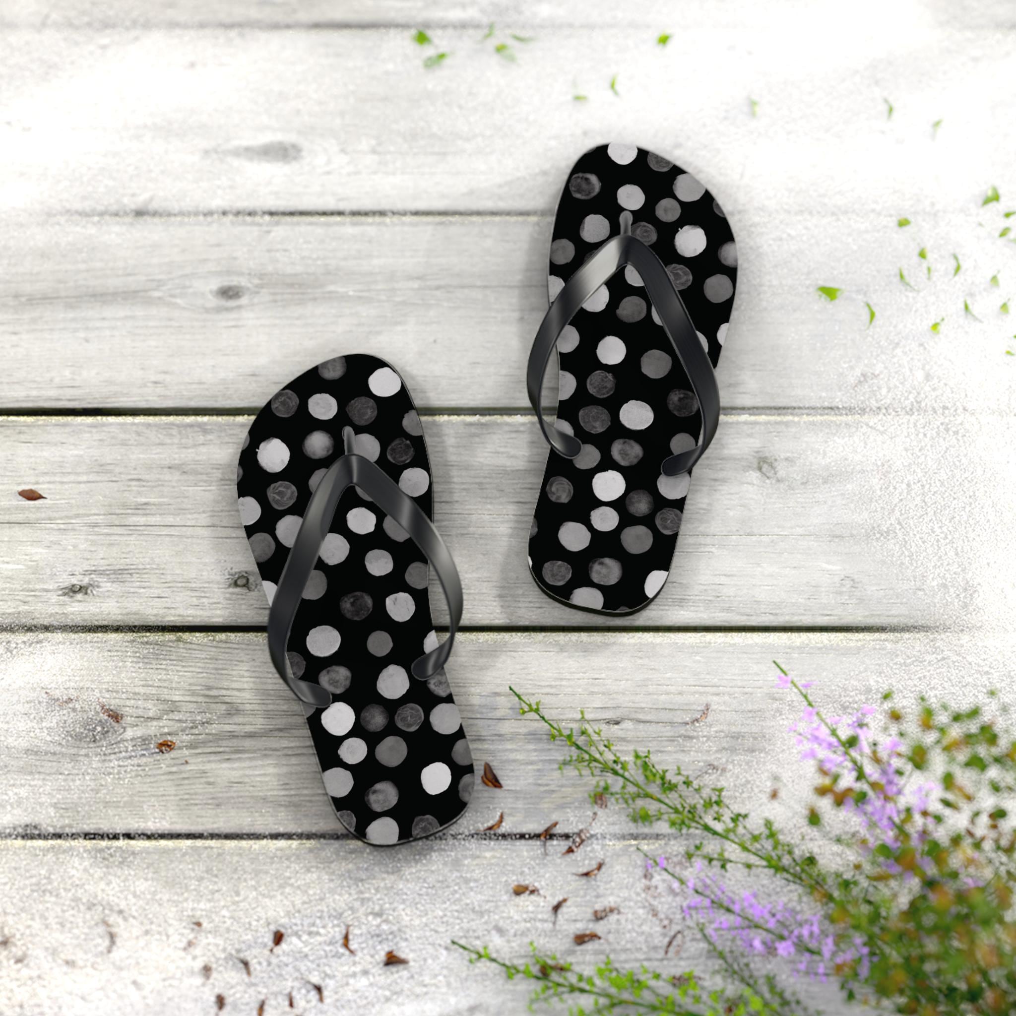 Black & White Polka Dot Flip Flops - Hand-painted Watercolor Design - Etsy