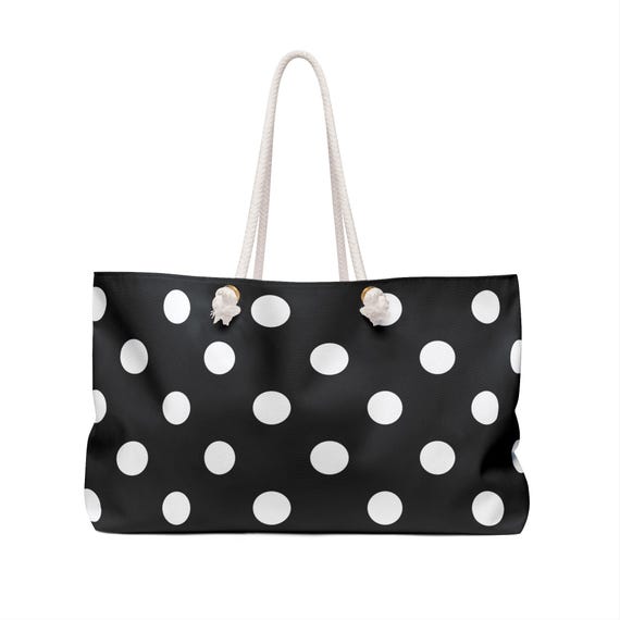 Polka Dot Weekender Bag Polka Dot Pattern Tote Bag Black White Polka Dot Big Bag Bag with Rope Handles City Bag Beach Bag
