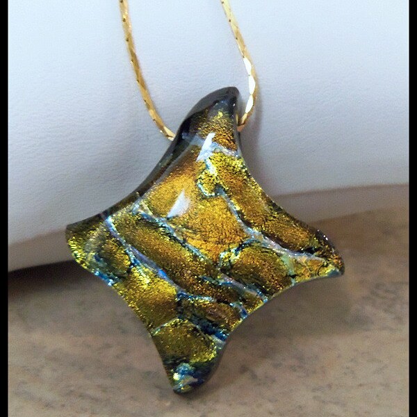 Golden Silvery Dichroic Glass Star Square Pendant Womans Fashion Gifts