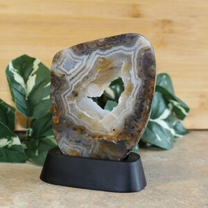 Agate Geode Slab on Wooden Stand Housewarming Gifts Trendy Office Decor Birthday Gifts