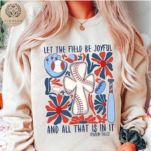 Let The Field Be Joyful Png, Boho Baseball Png, Baseball Png, Christian Png, Bible Verse Png, Boho Christian Png, Retro Baseball Png