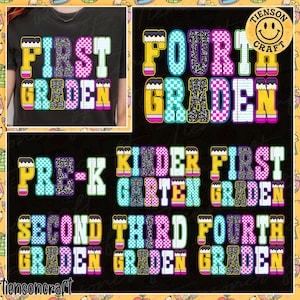 Neon Checkered Prek/Kindergarten Bundle PNG, Teacher Back to School Neon Disstressed, Coquette 1st 2nd 3rd Grade, Hand Drawn, Digital Design