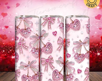 Envoltura para vaso de 20 oz con lazo de cereza y diamantes de imitación (Png), vaso de cereza de San Valentín (Png), envoltura para vaso de 20 oz con corazones de diamantes de imitación de San Valentín (Png), diseño digital