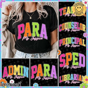 Bundle Bright Neon Girly Png, School Occupation PNG, Back to School Teacher Sped Para Counselor, Preppy First Day of School, Digital Design