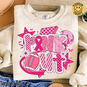 Breast Cancer Awareness Preppy Ribbon Cheer Football Mom Design Png, Coquette Lace Football Pink Out PNG, Tackle Cancer Png, Digitaal ontwerp