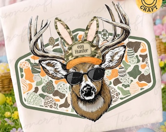 Easter Egg Hunter PNG, Backward Cap Deer Buck Art, Kids Easter Shirt Sublimation, Boy & Girl Egg Hunt Graphic, Digital Design