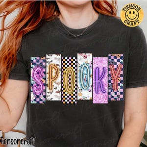 Spooky PNG, Halloween Sublimation Design, Colorful Patchwork Spooky Letters PNG, Retro Halloween Shirt PNG, Spooky Clipart, Digital Design