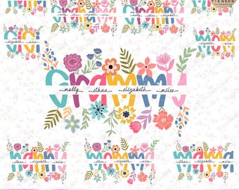 Customizable Grandma Hobo Floral Png, Boho Flower Png, Floral Shirt Design Png, Floral Line Art Custom Split Name Png, Mothers Day Shirt Png