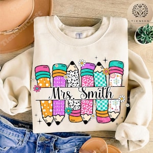 Preppy Pencil Teacher Name Custom Png, Custom Name Of Teacher Png, First Day School Png, Back To School Teacher Shirt Design