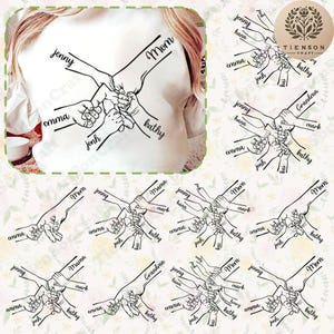 1-10 Hands Mom/ Grandma and Childs Png Bundle, Mother&#39;s Day Digital File, Custom Name Hand Kid Names, Gift Best Mom Ever
