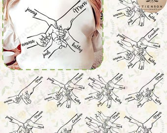 1-10 Hands Mom/ Grandma and Childs Png Bundle, Mother's Day Digital File, Custom Name Hand Kid Names, Gift Best Mom Ever