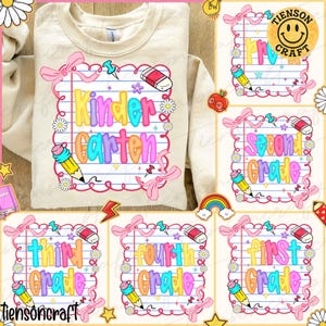 Bundle Preppy Pre-k 1st/2nd/3rd Grade, Back to School PNG Bundle, Coquette Teacher First Day of School Shirt, Checkered Png, Digital Design