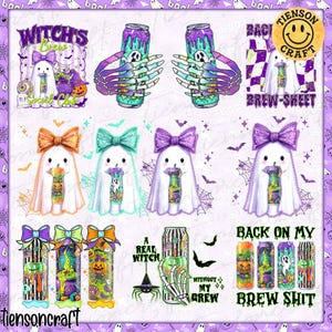 Pacote Kawaii de Poção de Bruxa Fantasma PNG, Fantasminhas Bebendo PNG, Lata de Refrigerante Fofa para Bebida Energética PNG, PNG Engraçado de Halloween, PNG de Outono, Design Digital