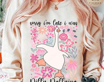 Förlåt att jag är sen, jag var lite nervös, gås png, blommig gås png, mamma gås retro png, rolig mamma png, boho blommig png, preppy flickigt png