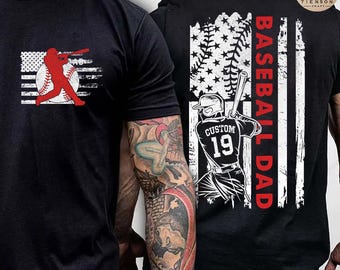 Custom Baseball Dad Png, Custom Name and Number Baseball Dad Design, American Flag Baseball Grandpa Png, Father's Day Png