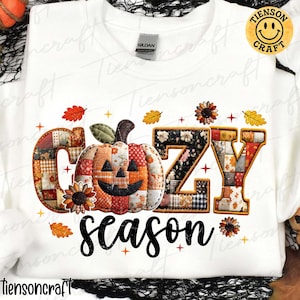 Cozy Season Embroidery png, Floral Pumpkin Patchwork png, Fall Vibes png, Fall Coquette png, Fall Girly png, Cozy Season Png, Digital Design