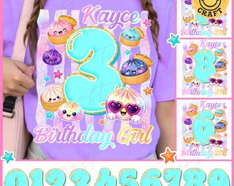 Personalizza la ragazza del compleanno in formato PNG, Ravioli Kawaii in formato PNG, Compleanno carino in formato PNG, Ragazza del compleanno in stile anime in formato PNG, Maglietta di compleanno arcobaleno in formato PNG, Design digitale